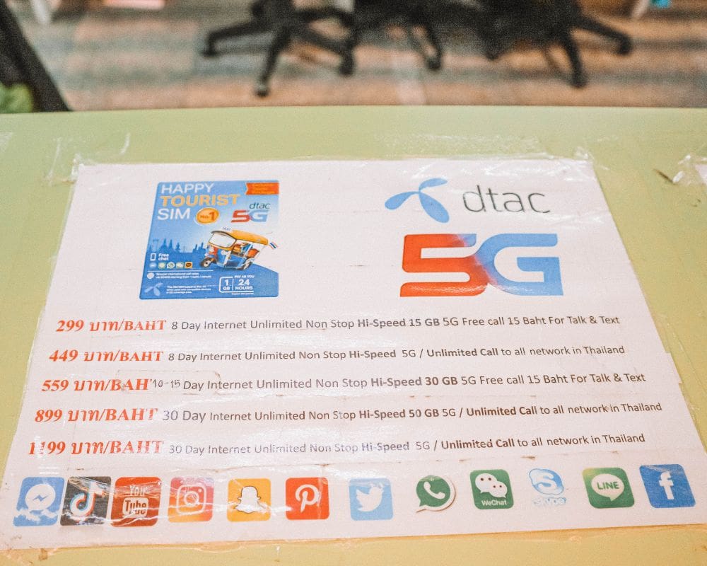 thailand sim card prices